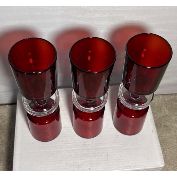 Set Of 6 Vintage Rudy Red Glass Pedestal Cups 3.75” Tall France - Picture 6 of 9